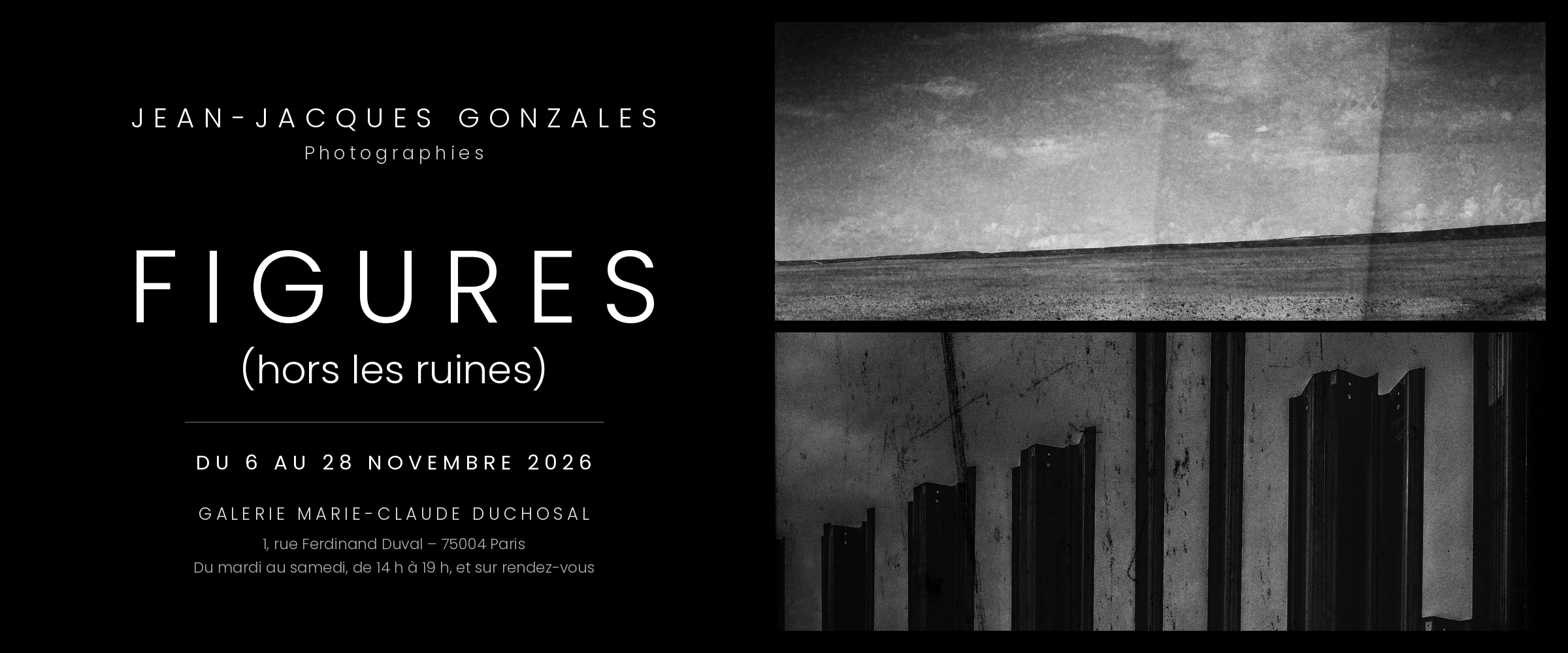 Jean-Jacques Gonzales, Figures (hors les ruines) — exposition de photographies du 6 au 28 novembre 2026, Galerie Marie-Claude Duchosal, Paris